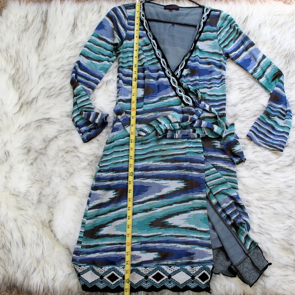 SOLD Hale Bob Blue Abstract Print Wrap Dress - Picture 5 of 8